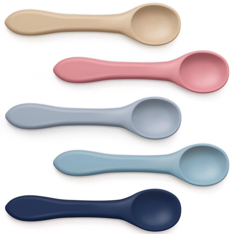 Aedida 5-Piece Silicone Baby Feeding Spoons, Infant Spoon Set Bendable Spoons for Toddlers Soft Tip Baby Training Spoon, First Stage Utensils Feeding Supplies - Image 1